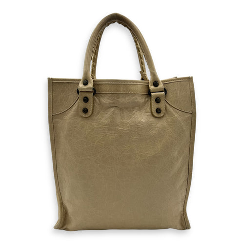 Balenciaga City Shopper Beige Tote Bag in Distressed Leather, Gunmetal hardware_2