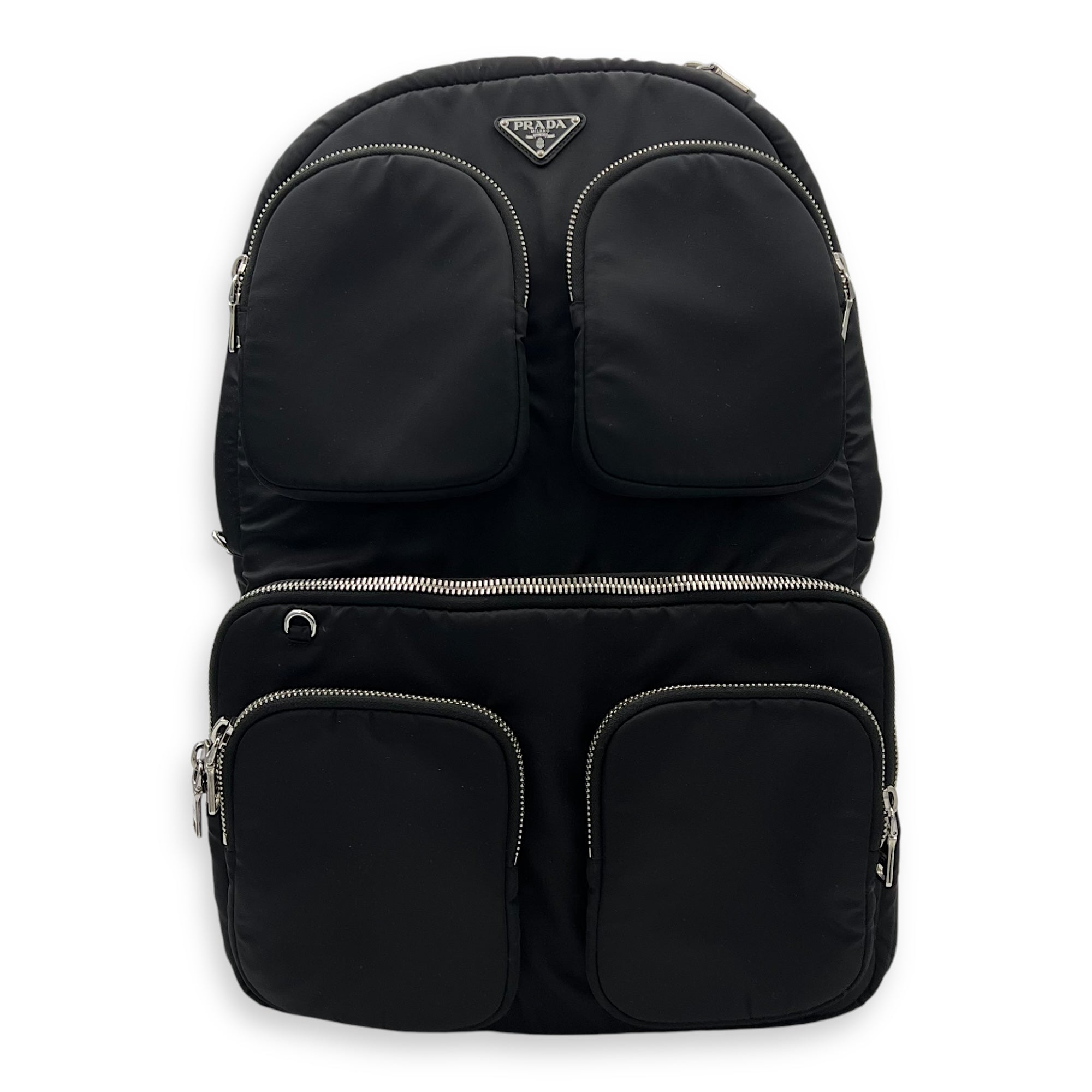 Prada Logo Backpack Black in Nylon Silver hardware Singapore