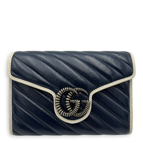 Gucci GG Marmont Wallet On Chain Blue in Calfskin, Ruthenium hardware_1