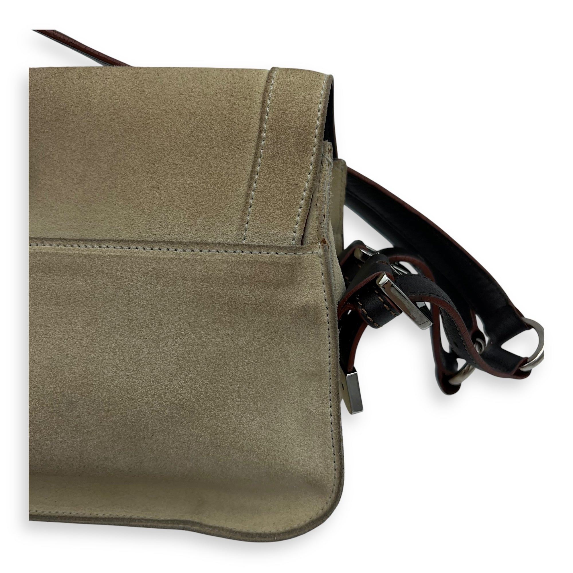 Loewe Anagram Shoulder Bag Brown in Suede Leather, Silver hardware_12