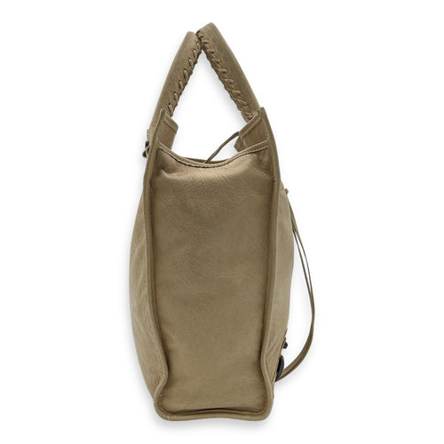 Balenciaga City Shopper Beige Tote Bag in Distressed Leather, Gunmetal hardware_3