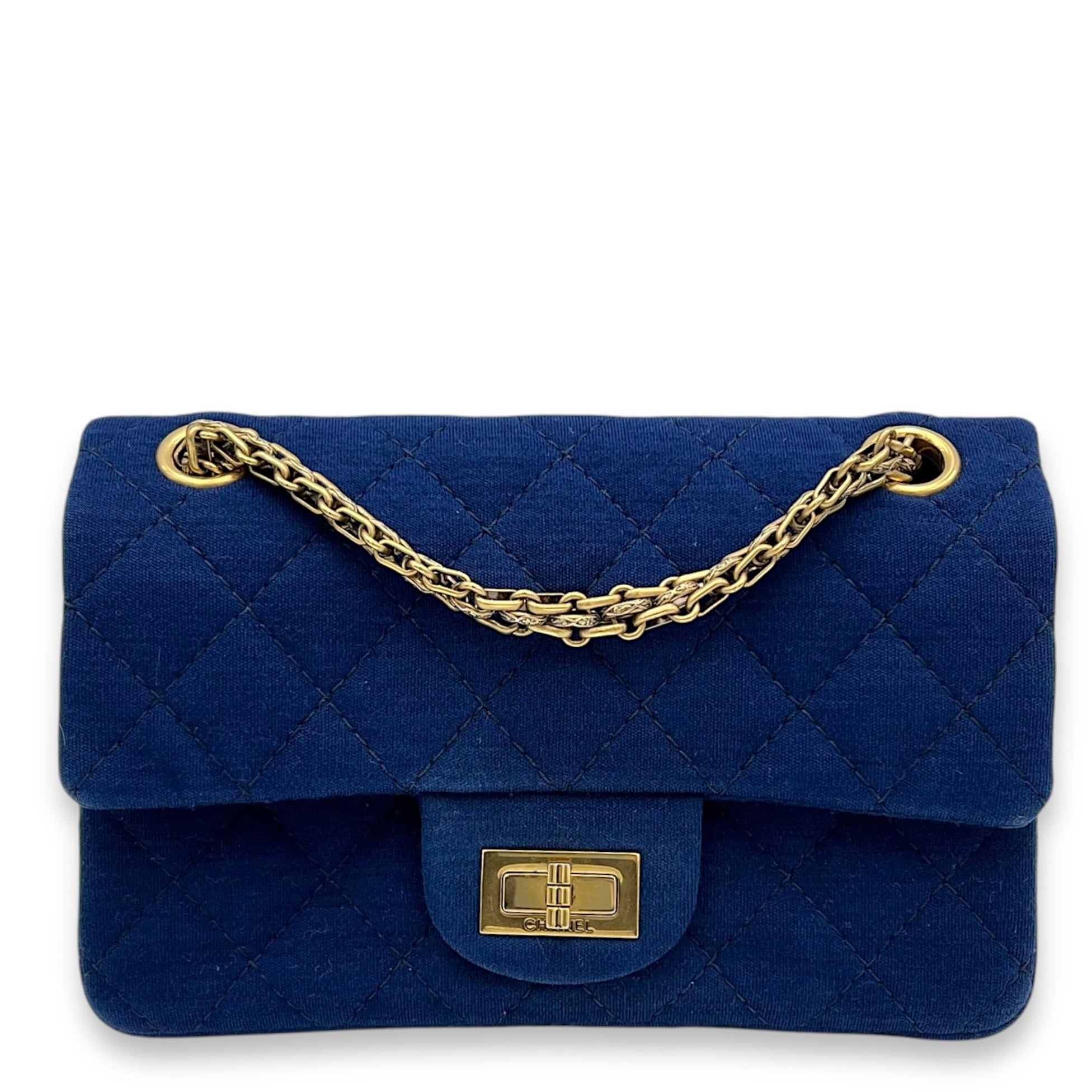 2.55 Mini Blue Shoulder Bag in Jersey Gold hardware