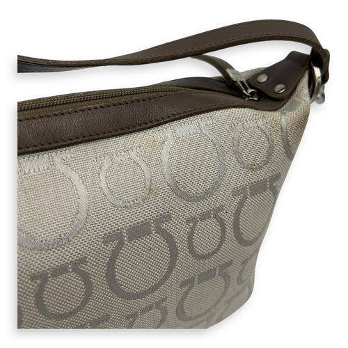 Salvatore Ferragamo Gancini Shoulder Bag White in Canvas, Silver hardware_8