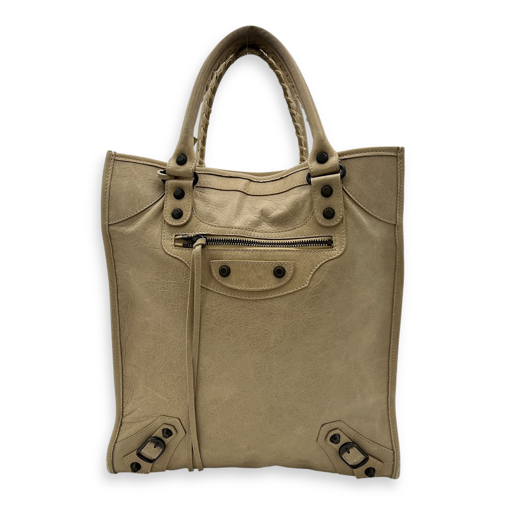 Balenciaga City Shopper Beige Tote Bag in Distressed Leather, Gunmetal hardware_1