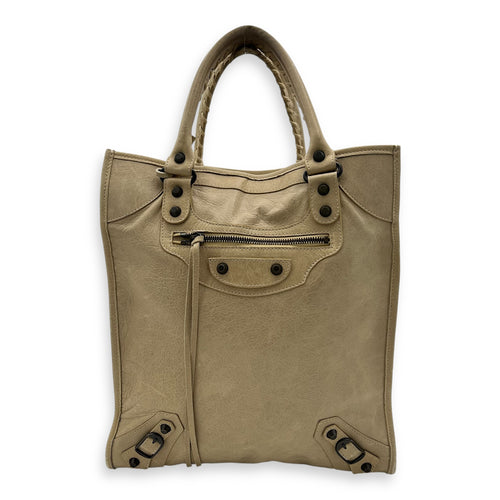 Balenciaga City Shopper Beige Tote Bag in Distressed Leather, Gunmetal hardware_1