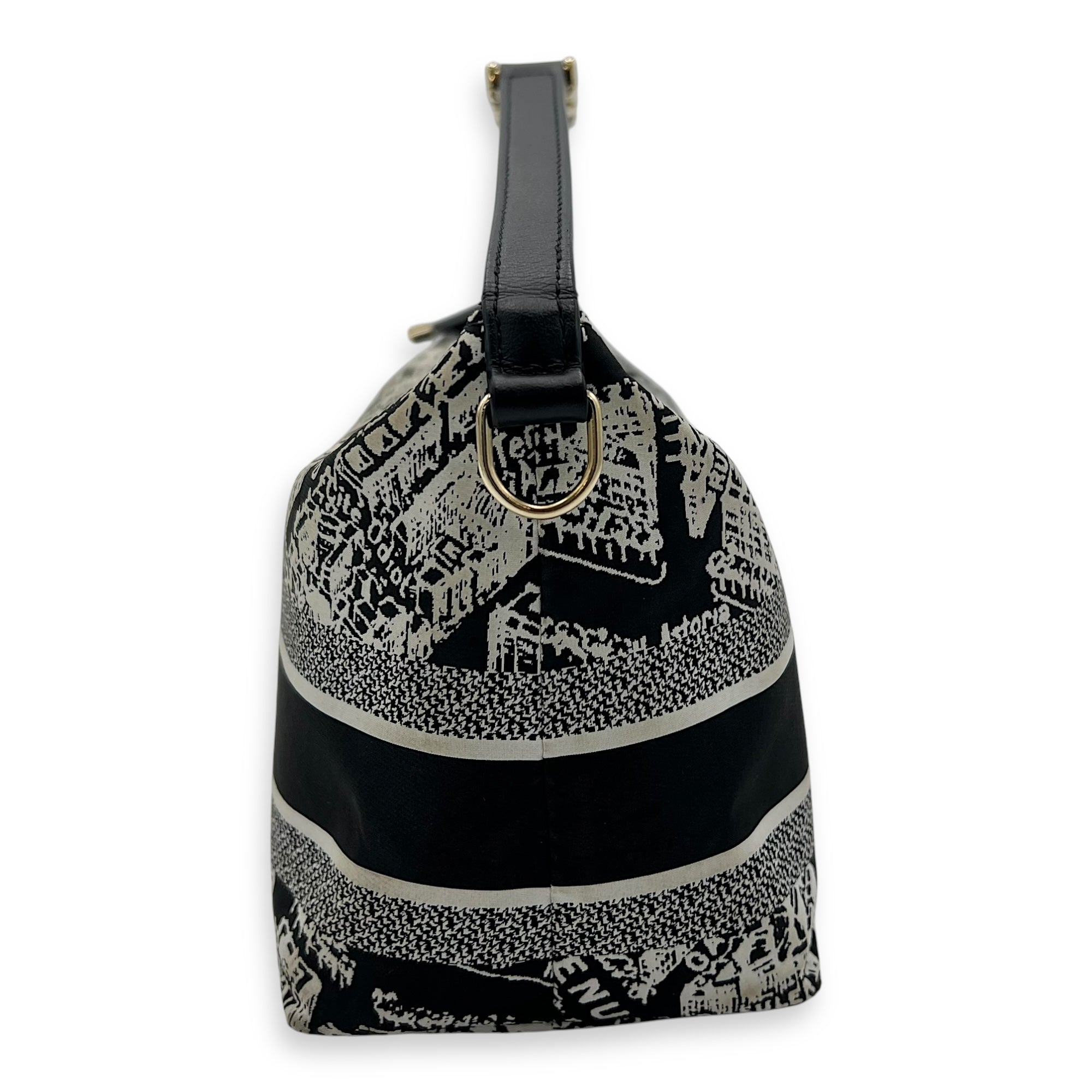 Christian Dior Norma Top Handle Bag Black in Canvas, Silver hardware_3