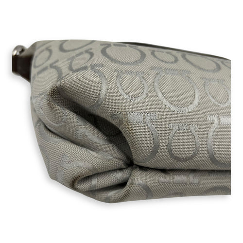 Salvatore Ferragamo Gancini Shoulder Bag White in Canvas, Silver hardware_9