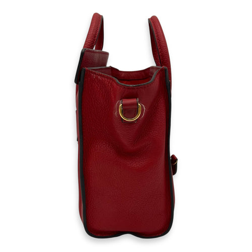 Celine Luggage Top Handle Bag Red in Calfskin, Gold hardware_4
