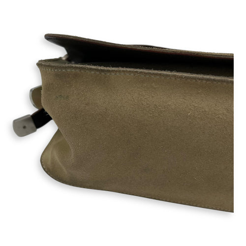 Loewe Anagram Shoulder Bag Brown in Suede Leather, Silver hardware_10