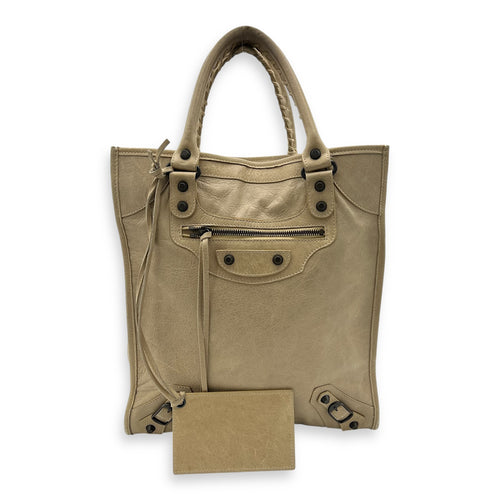 Balenciaga City Shopper Beige Tote Bag in Distressed Leather, Gunmetal hardware_20