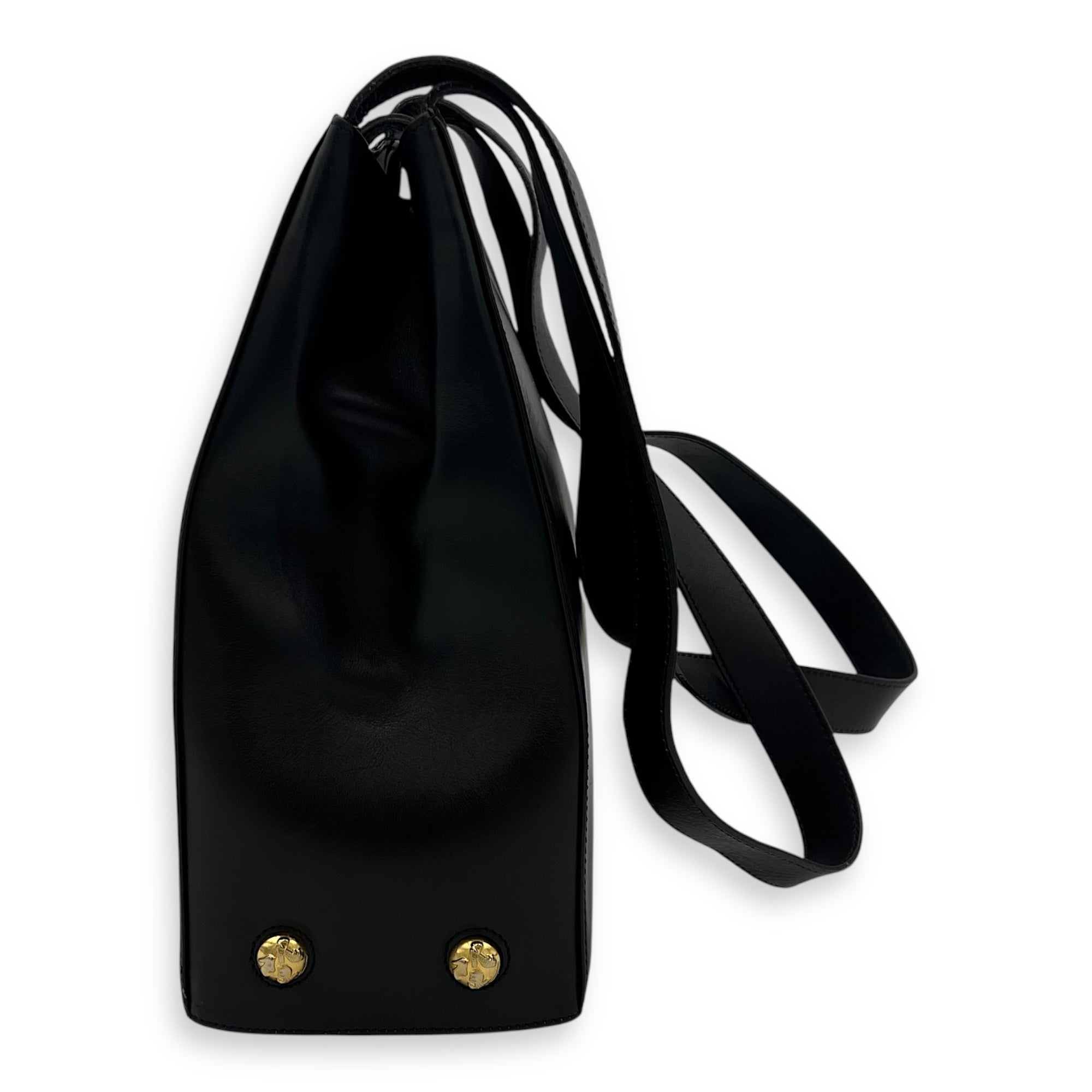Salvatore Ferragamo Gancini Shoulder Bag Black in Calfskin, Gold hardware_4