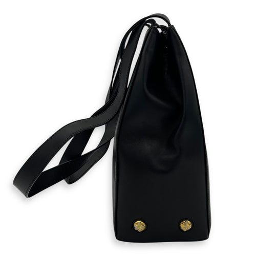 Salvatore Ferragamo Gancini Shoulder Bag Black in Calfskin, Gold hardware_3