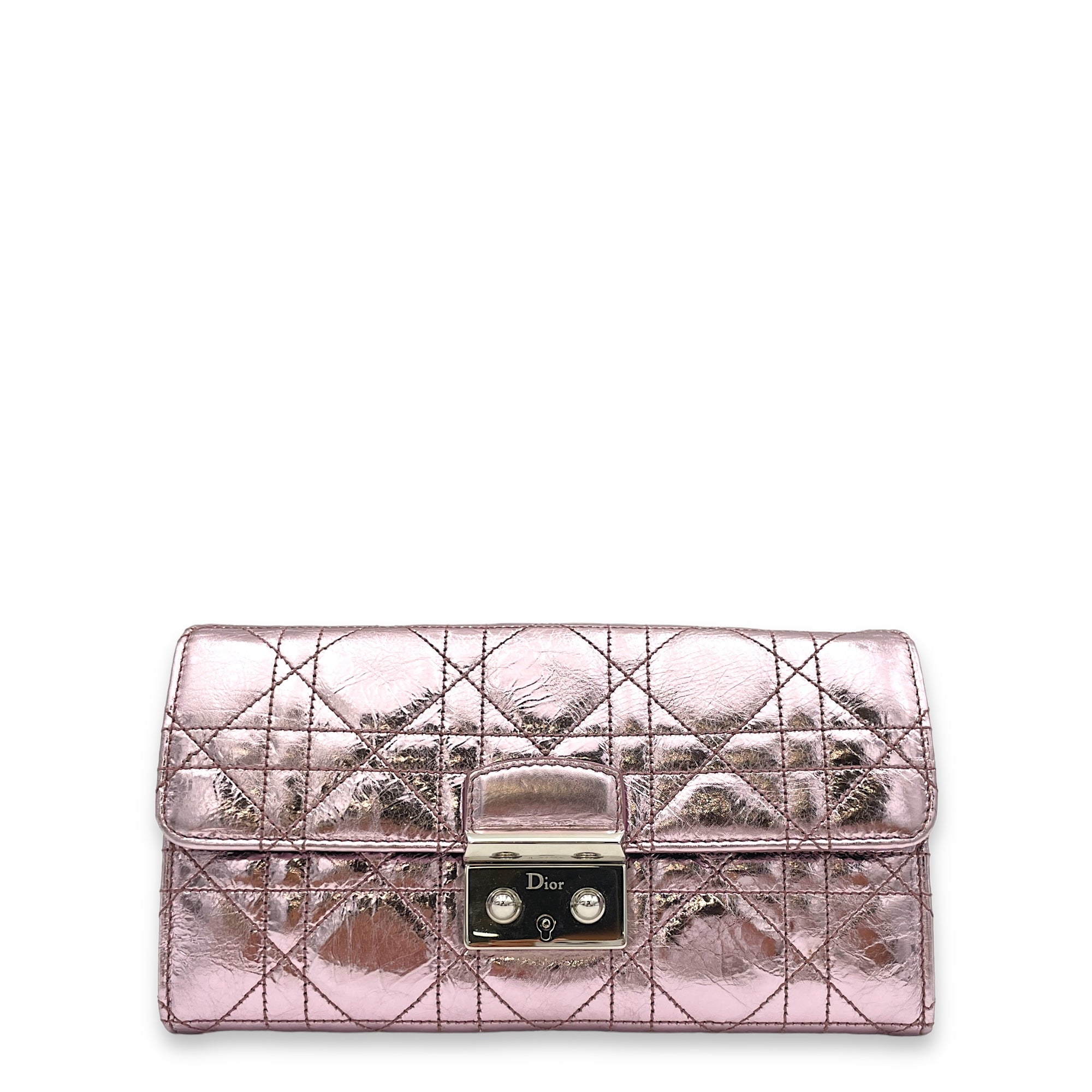 Miss Dior Metallic Pink Wallet On Chain in Calfskin Silver hardware