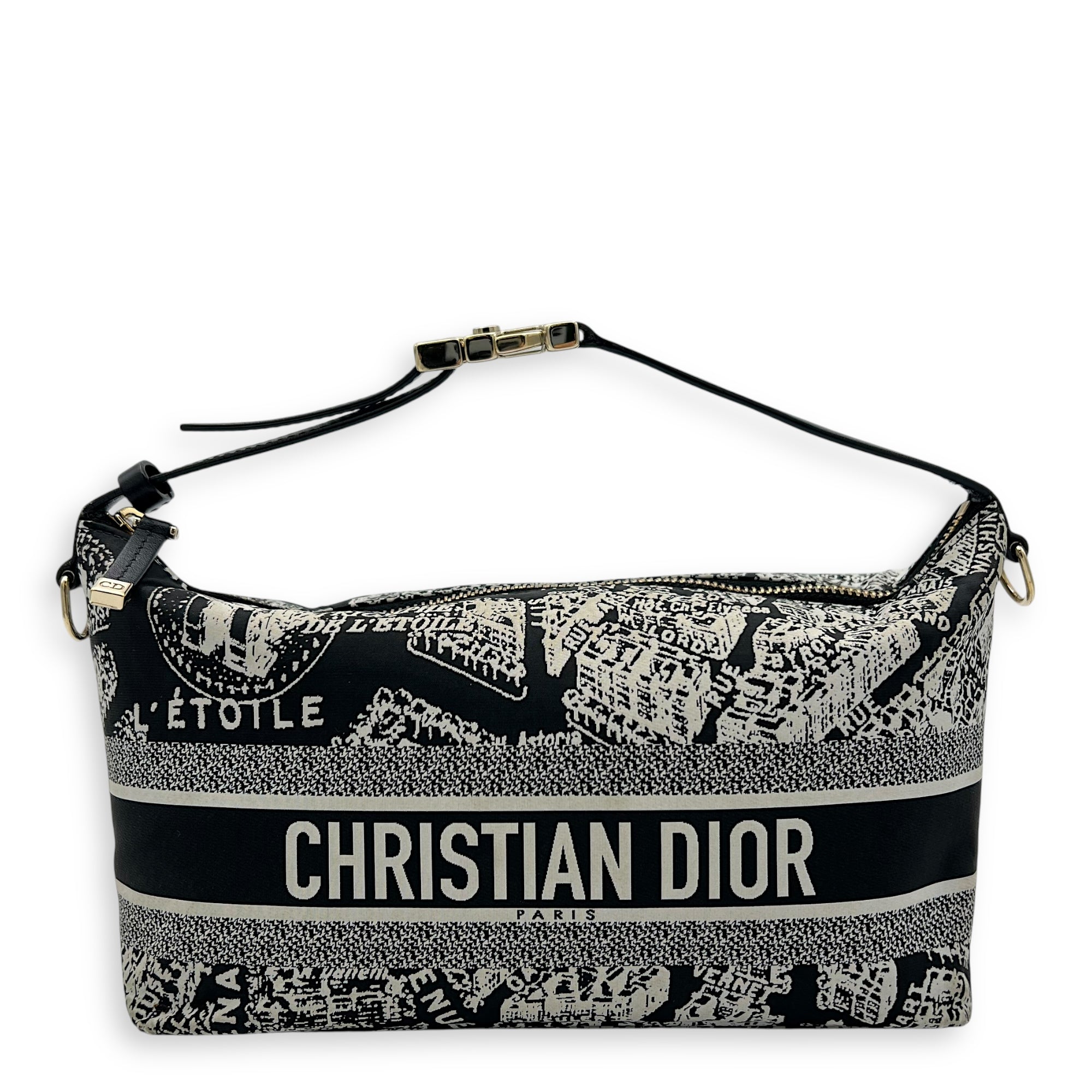 Christian Dior Norma Top Handle Bag Black in Canvas, Silver hardware_1