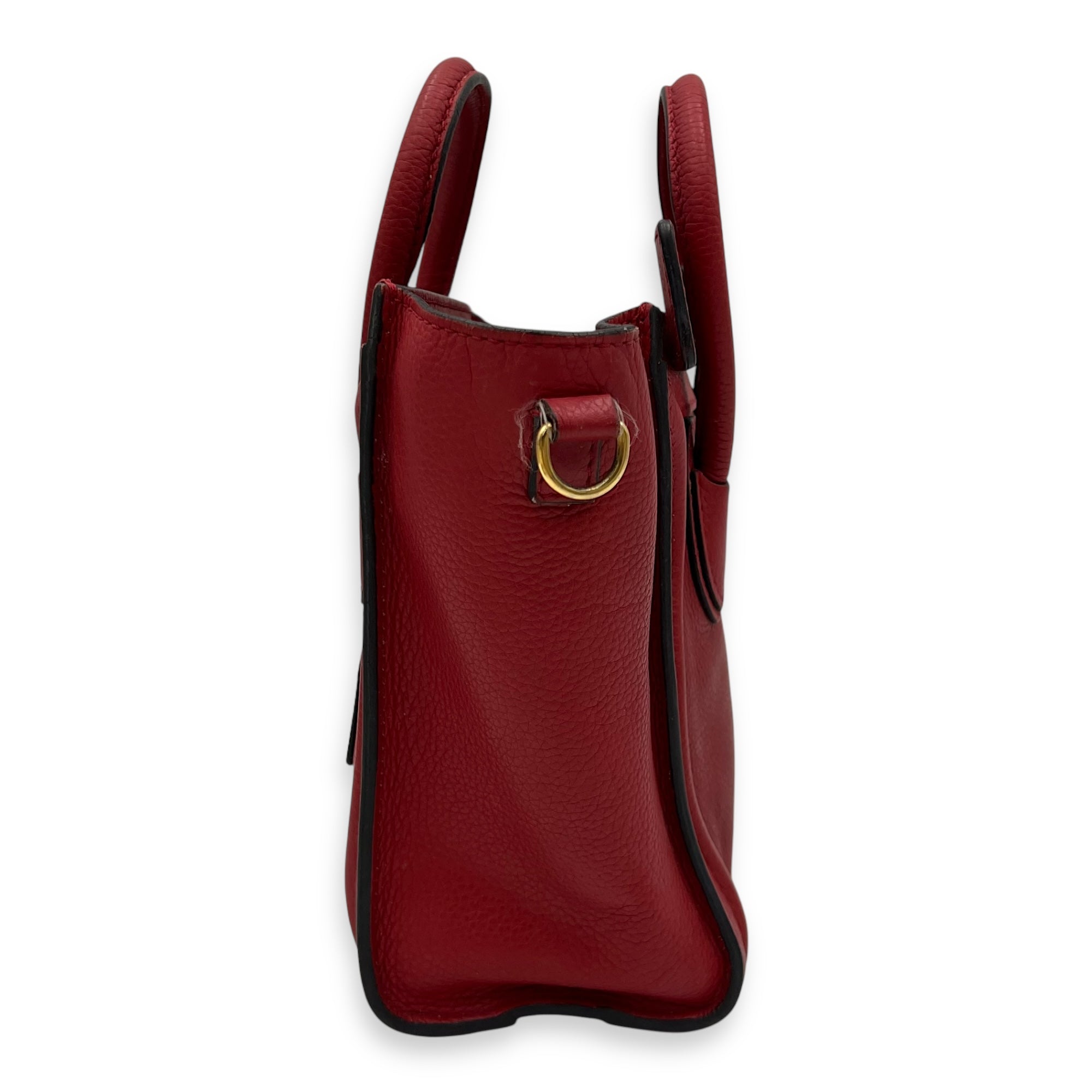 Celine Luggage Top Handle Bag Red in Calfskin, Gold hardware_3