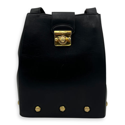 Salvatore Ferragamo Gancini Shoulder Bag Black in Calfskin, Gold hardware_1