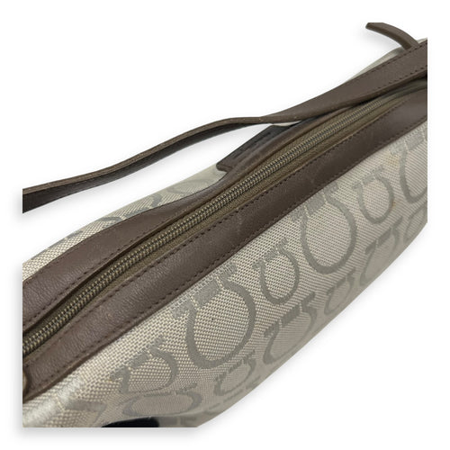 Salvatore Ferragamo Gancini Shoulder Bag White in Canvas, Silver hardware_11