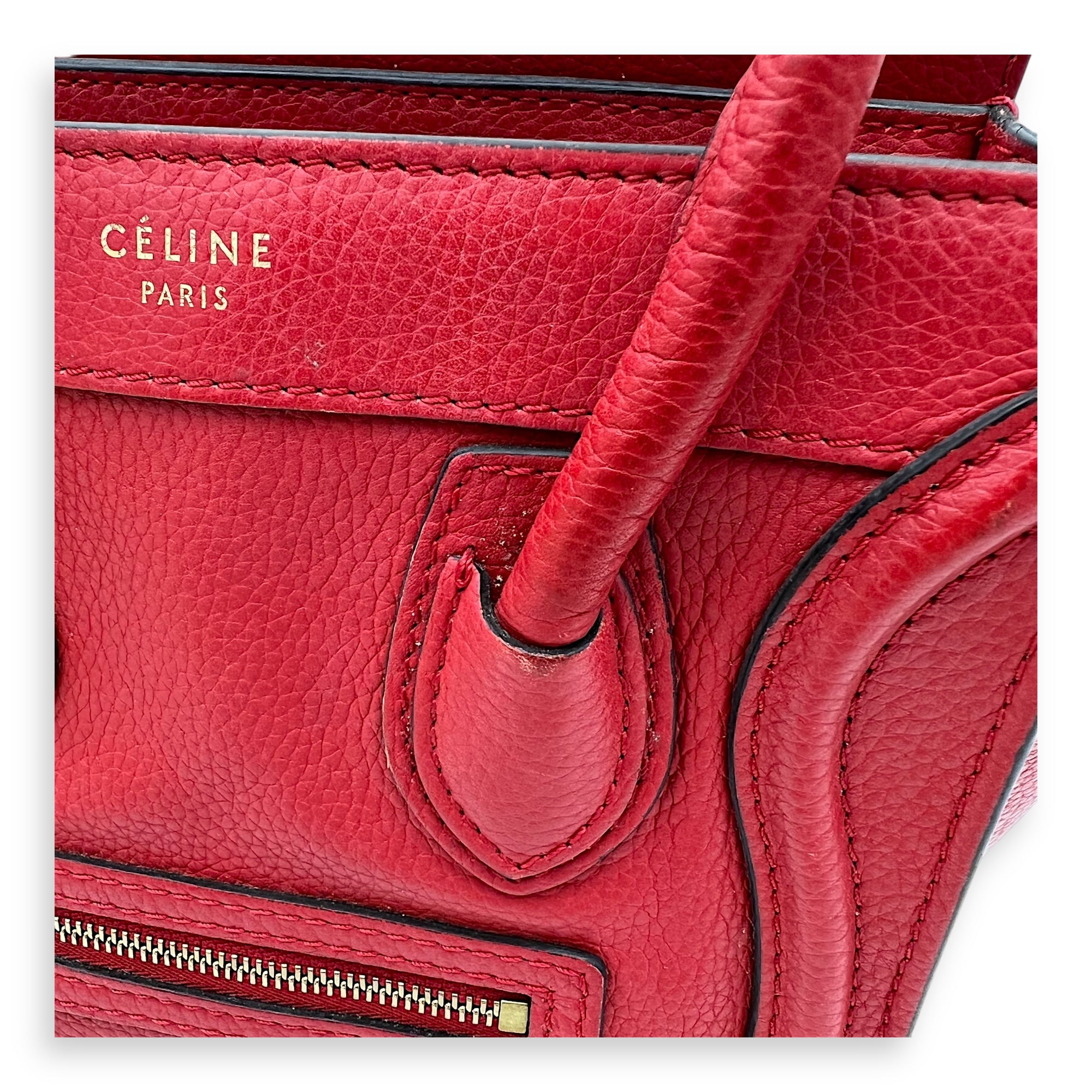 Celine Luggage Top Handle Bag Red in Calfskin, Gold hardware_6