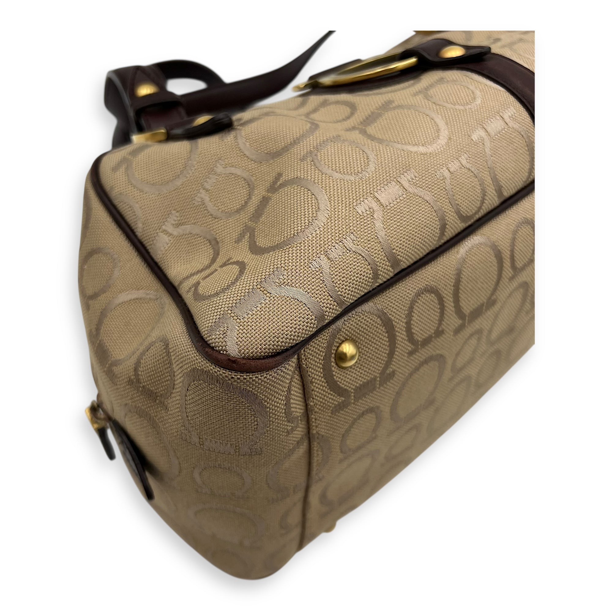 Salvatore Ferragamo Gancini Shoulder Bag Beige in Canvas, Gold hardware_8