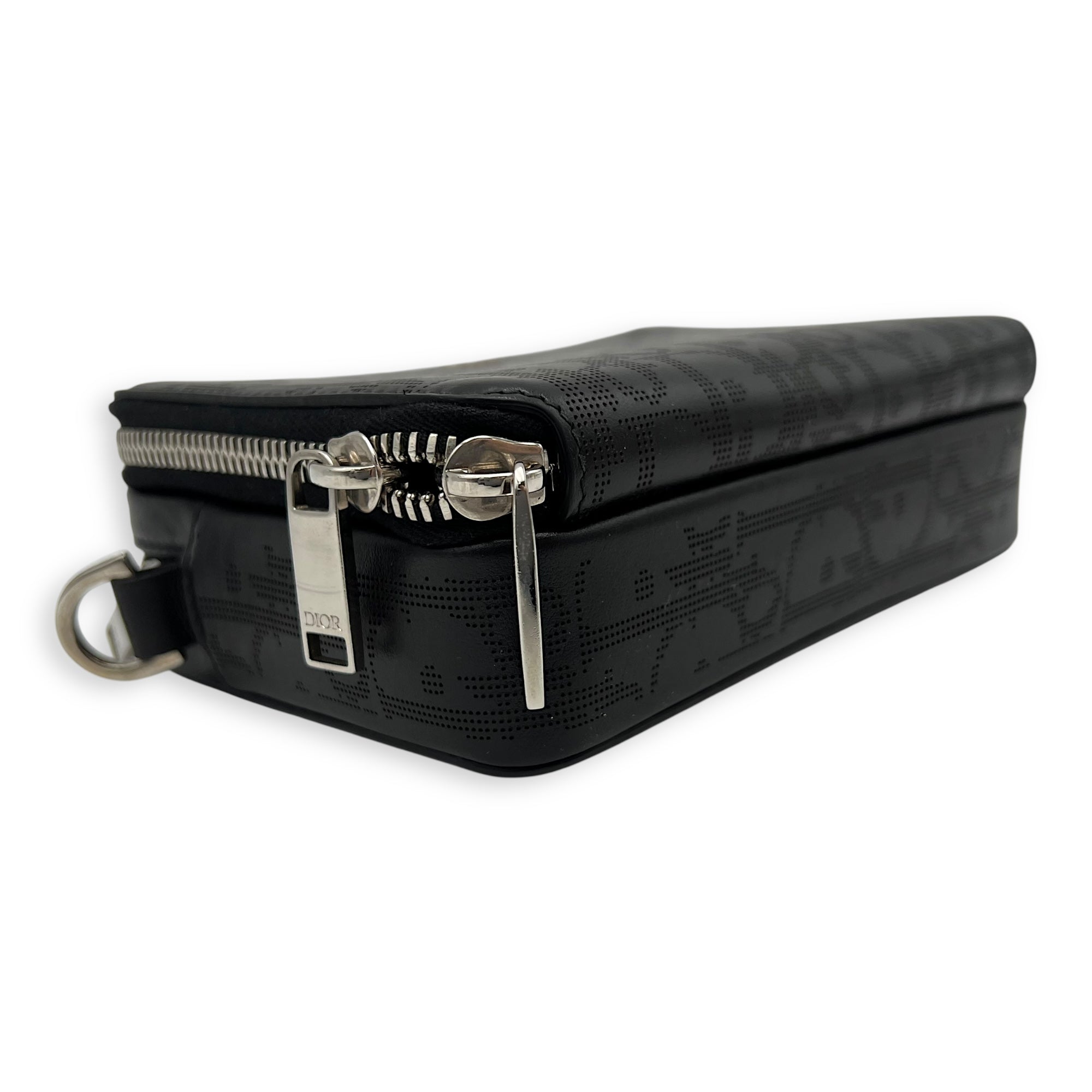 Christian Dior Oblique Crossbody Bag Small Black in Calfskin, Silver hardware_8