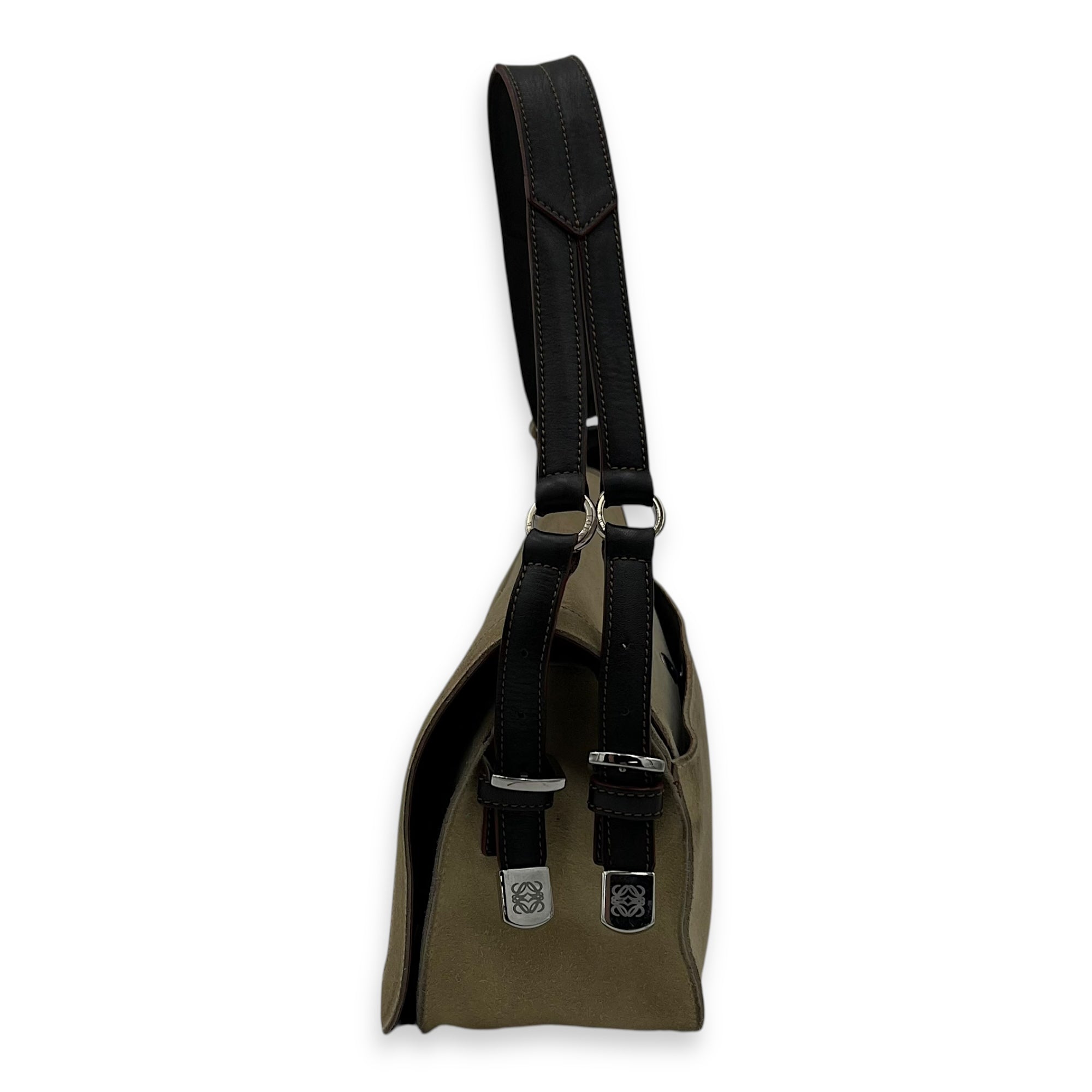 Loewe Anagram Shoulder Bag Brown in Suede Leather, Silver hardware_3