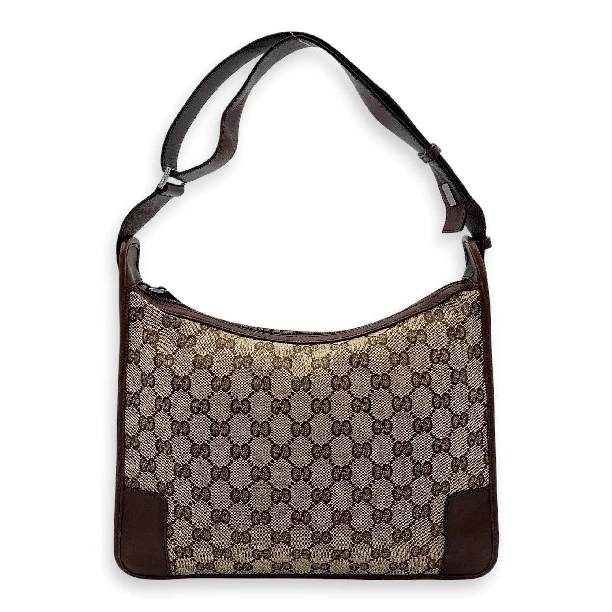 Gucci GG Shoulder Bag Brown in Canvas, Silver hardware Singapore