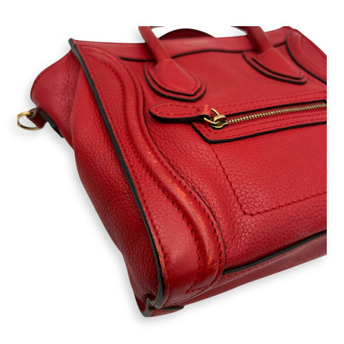 Celine Luggage Top Handle Bag Red in Calfskin, Gold hardware_7