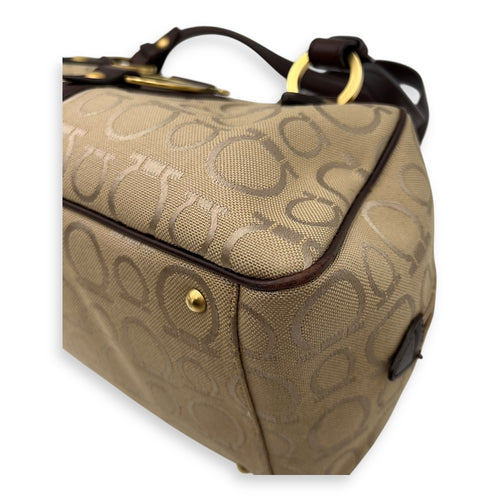 Salvatore Ferragamo Gancini Shoulder Bag Beige in Canvas, Gold hardware_7