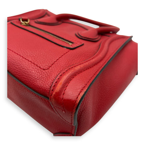 Celine Luggage Top Handle Bag Red in Calfskin, Gold hardware_10