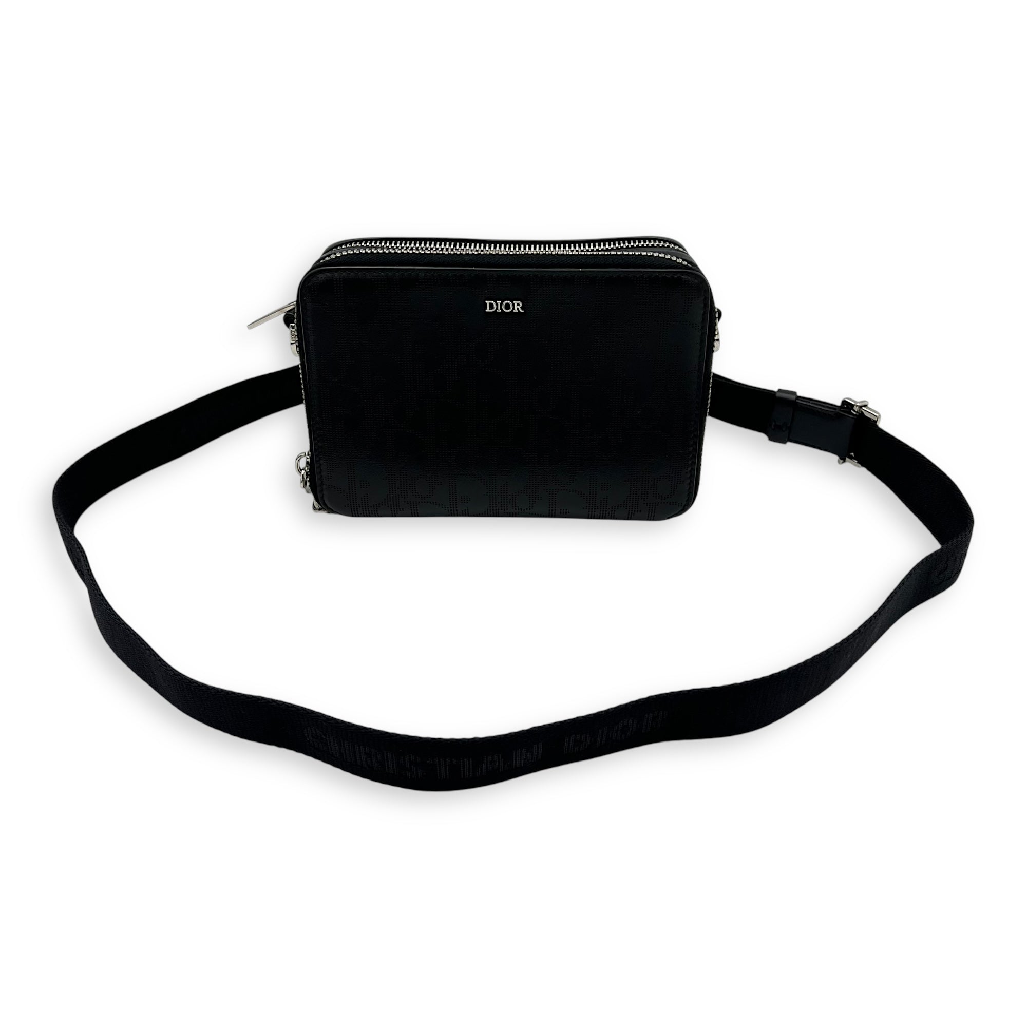 Christian Dior Oblique Crossbody Bag Small Black in Calfskin, Silver hardware_10