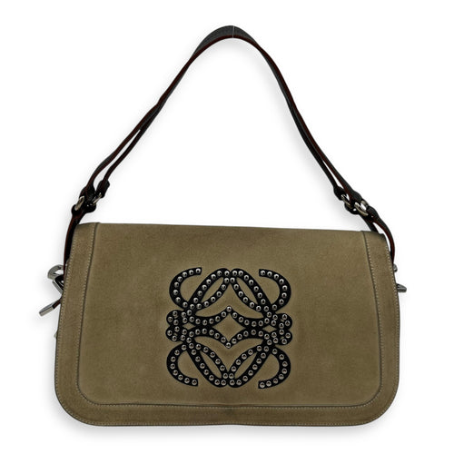 Loewe Anagram Shoulder Bag Brown in Suede Leather, Silver hardware_1