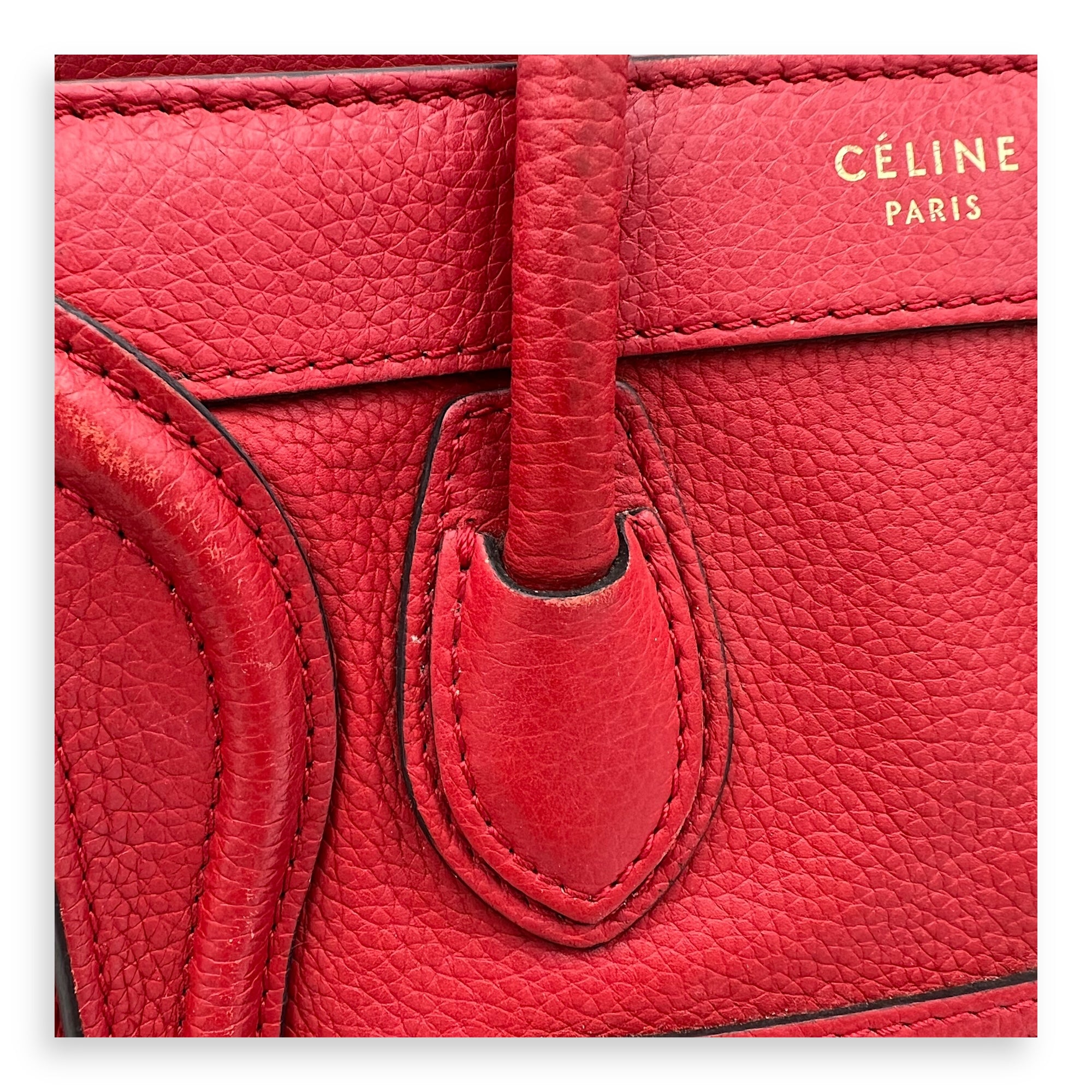 Celine Luggage Top Handle Bag Red in Calfskin, Gold hardware_9