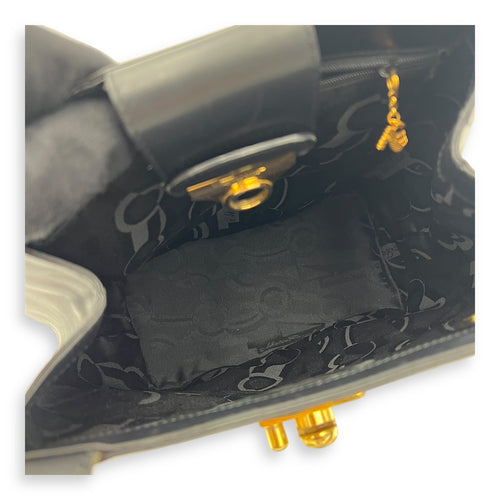 Salvatore Ferragamo Gancini Shoulder Bag Black in Calfskin, Gold hardware_6