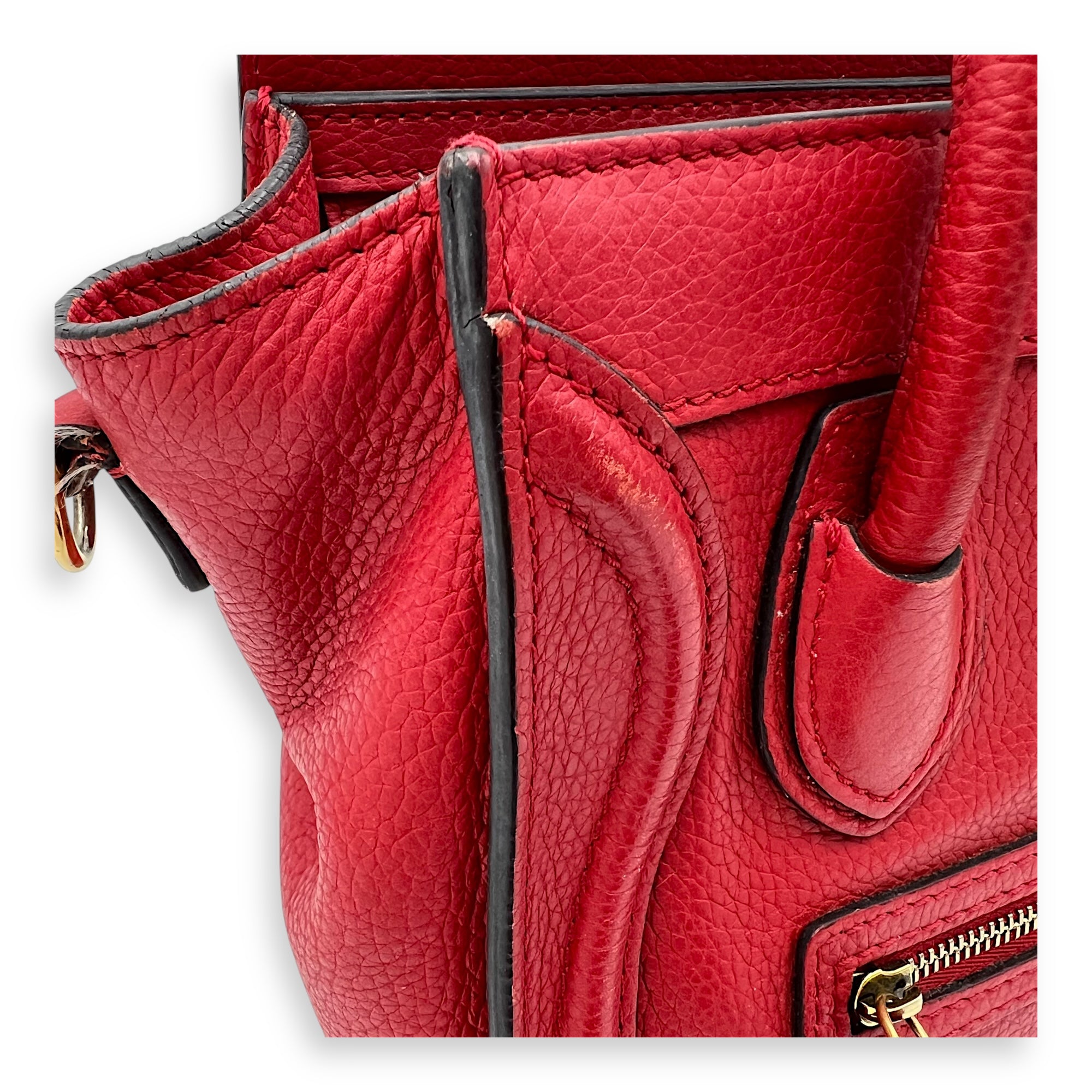 Celine Luggage Top Handle Bag Red in Calfskin, Gold hardware_8