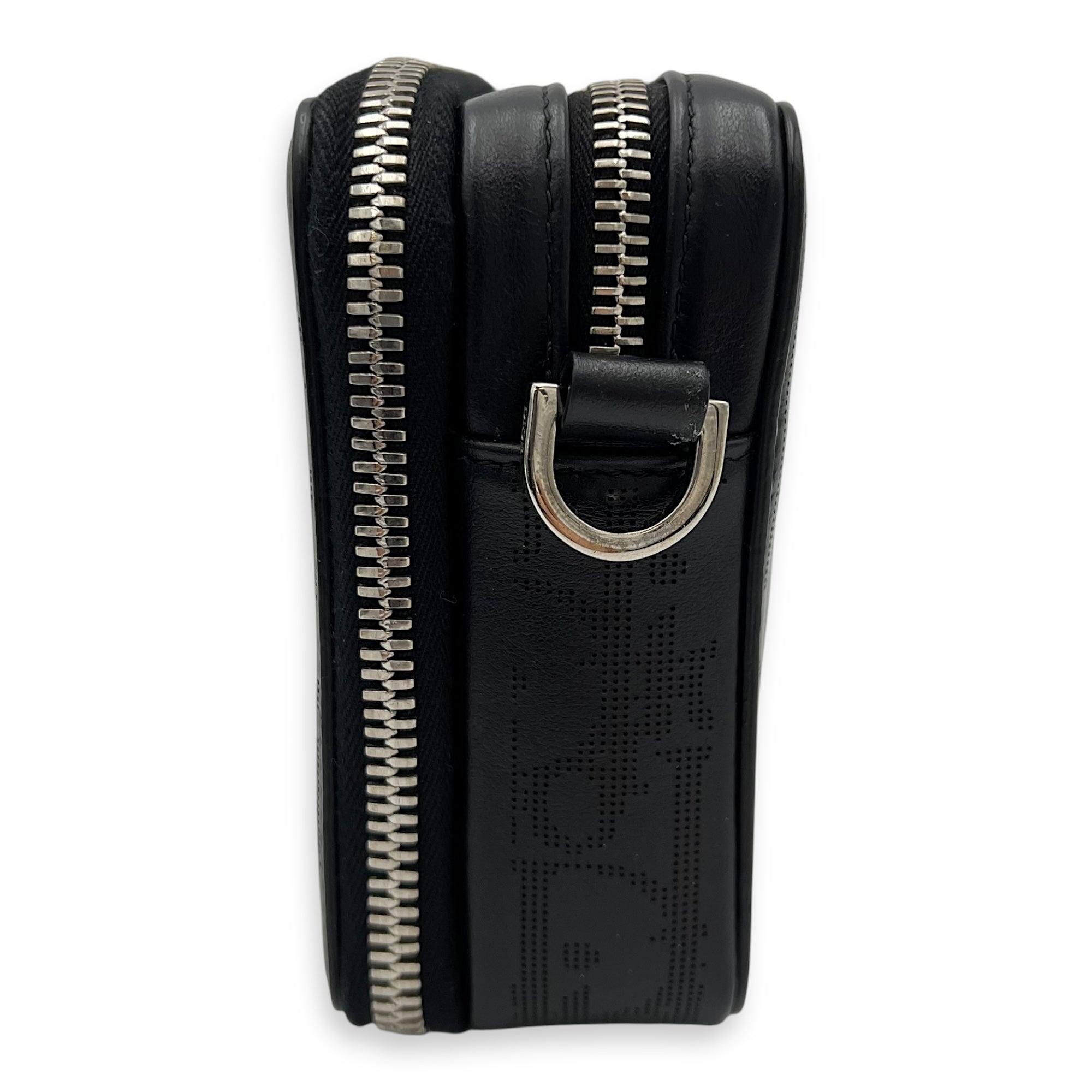 Christian Dior Oblique Crossbody Bag Small Black in Calfskin, Silver hardware_3