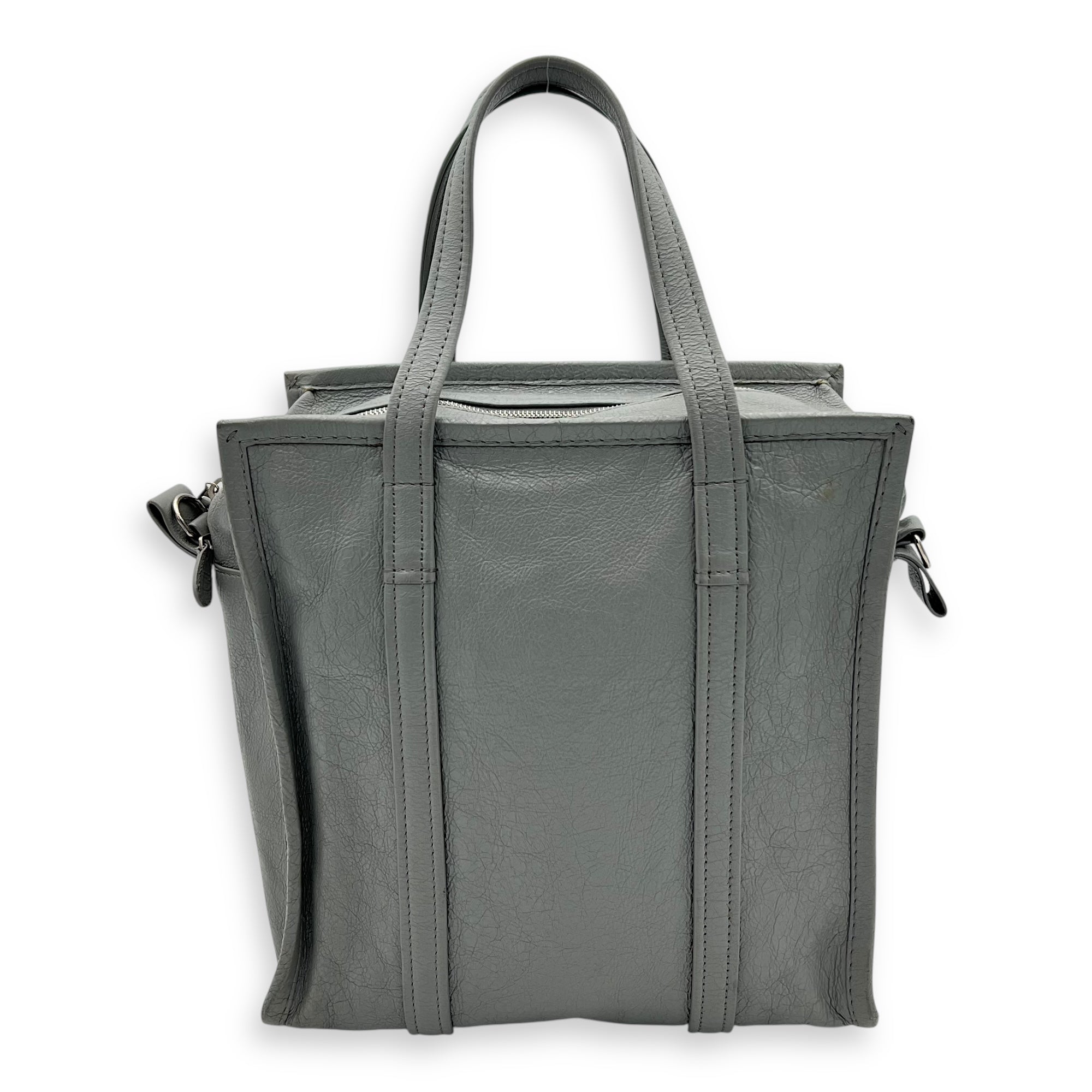 Balenciaga Bazaar Shopper Top Handle Bag Grey in Lambskin, Silver hardware_2