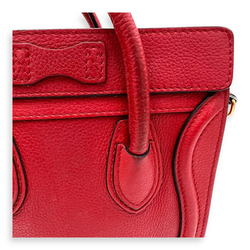 Celine Luggage Top Handle Bag Red in Calfskin, Gold hardware_13