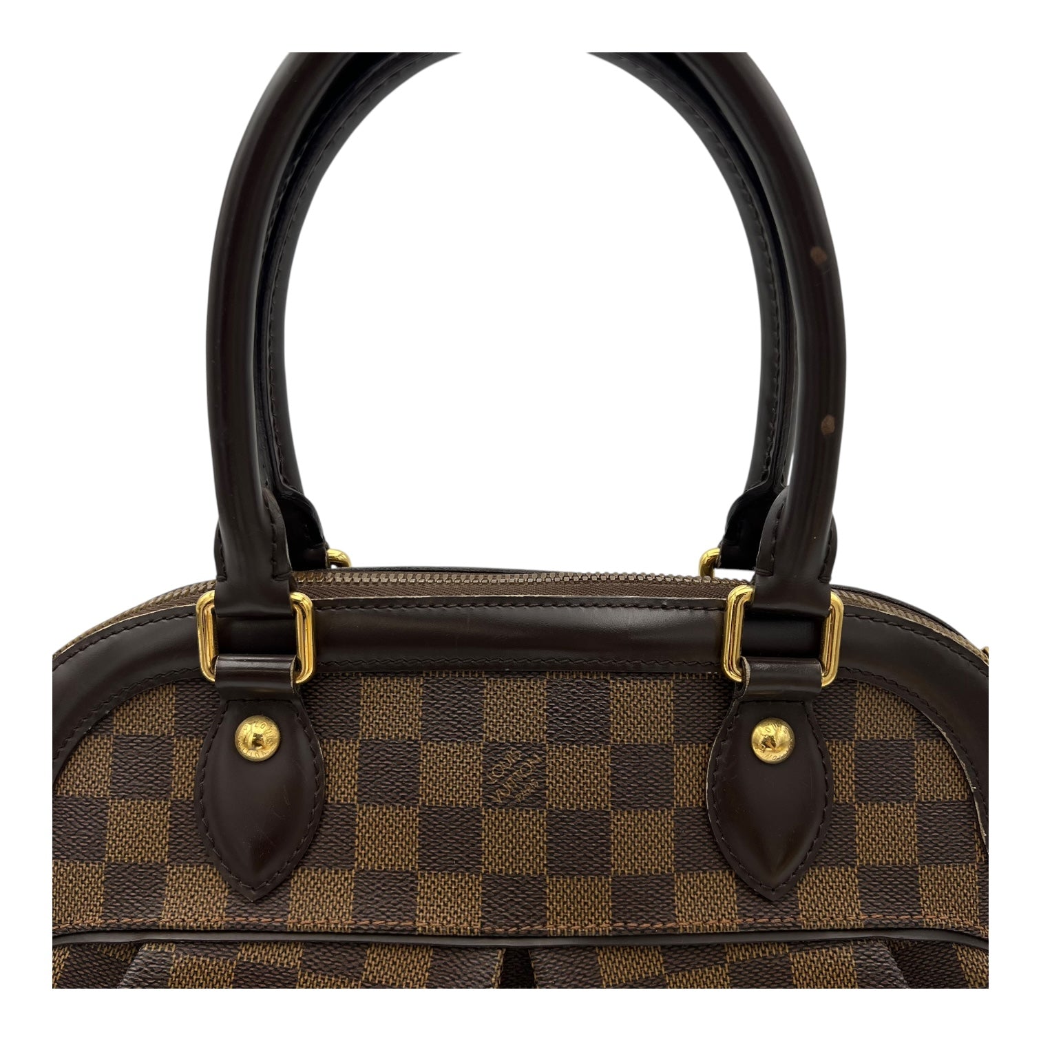 Louis Vuitton Trevi Top Handle Bag Damier Ebene in Coated Canvas, Gold hardware_9