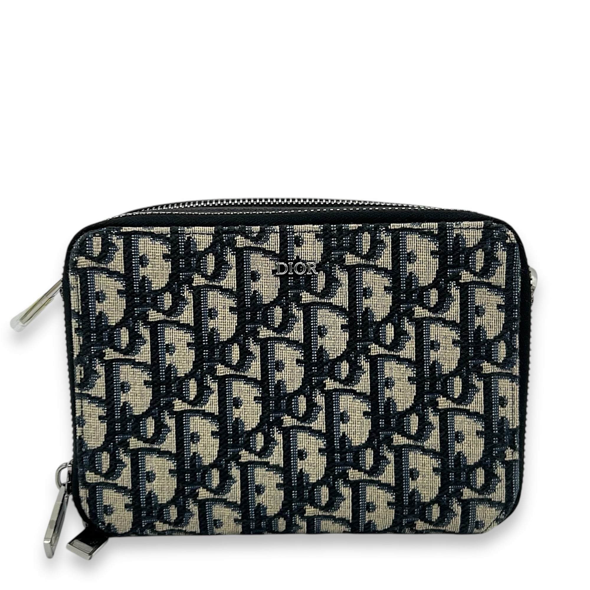 Christian Dior Zipped Pouch Oblique Blue Crossbody Bag in Jacquard, Gold hardware_1
