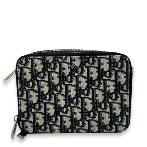 Christian Dior Zipped Pouch Oblique Blue Crossbody Bag in Jacquard, Gold hardware_1