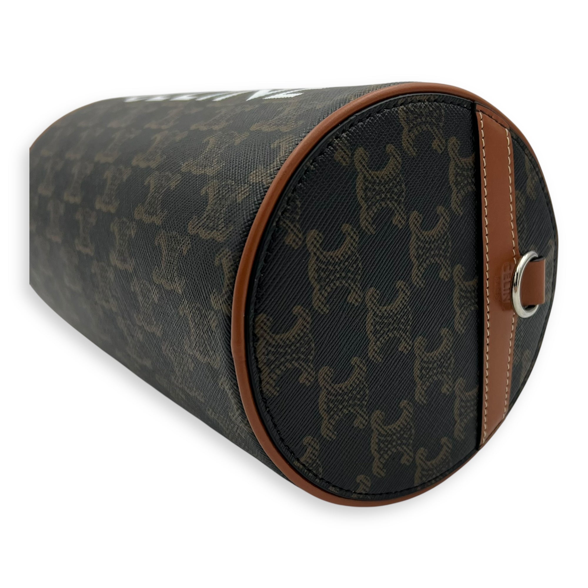 Celine Triomphe Cylinder Brown Crossbody Bag in Coated Canvas, Silver hardware_9