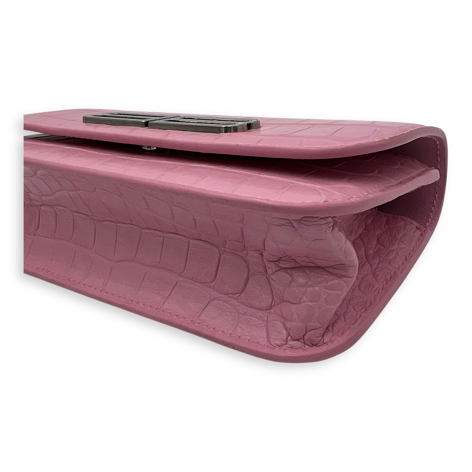 Balenciaga Gossip Wallet On Chain Pink in Crocodile Embossed Calfskin, Silver hardware_9