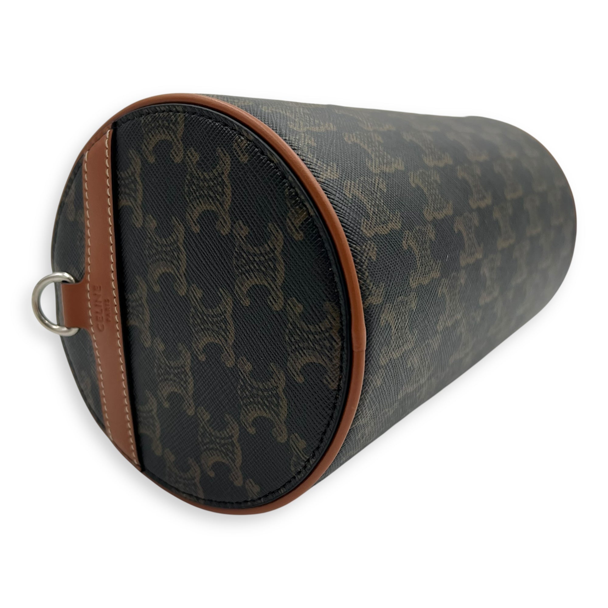Celine Triomphe Cylinder Brown Crossbody Bag in Coated Canvas, Silver hardware_8