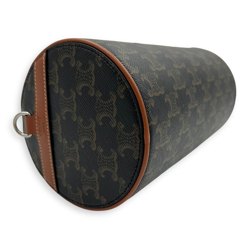 Celine Triomphe Cylinder Brown Crossbody Bag in Coated Canvas, Silver hardware_8