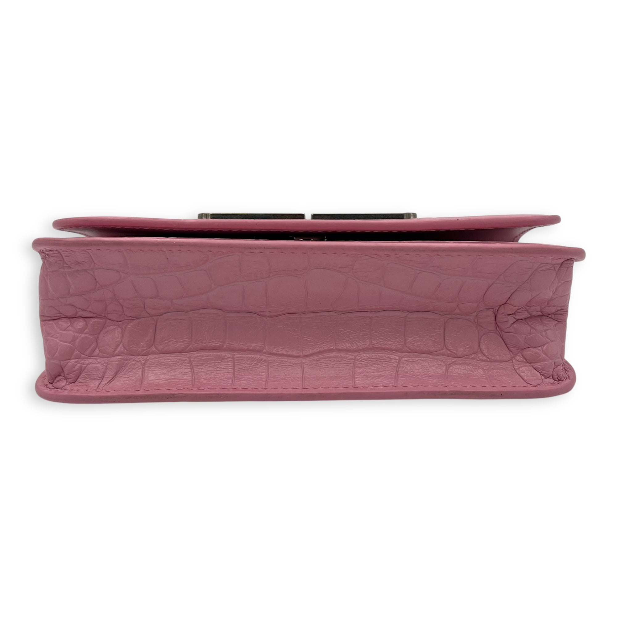 Balenciaga Gossip Wallet On Chain Pink in Crocodile Embossed Calfskin, Silver hardware_5
