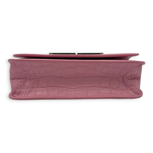 Balenciaga Gossip Wallet On Chain Pink in Crocodile Embossed Calfskin, Silver hardware_5