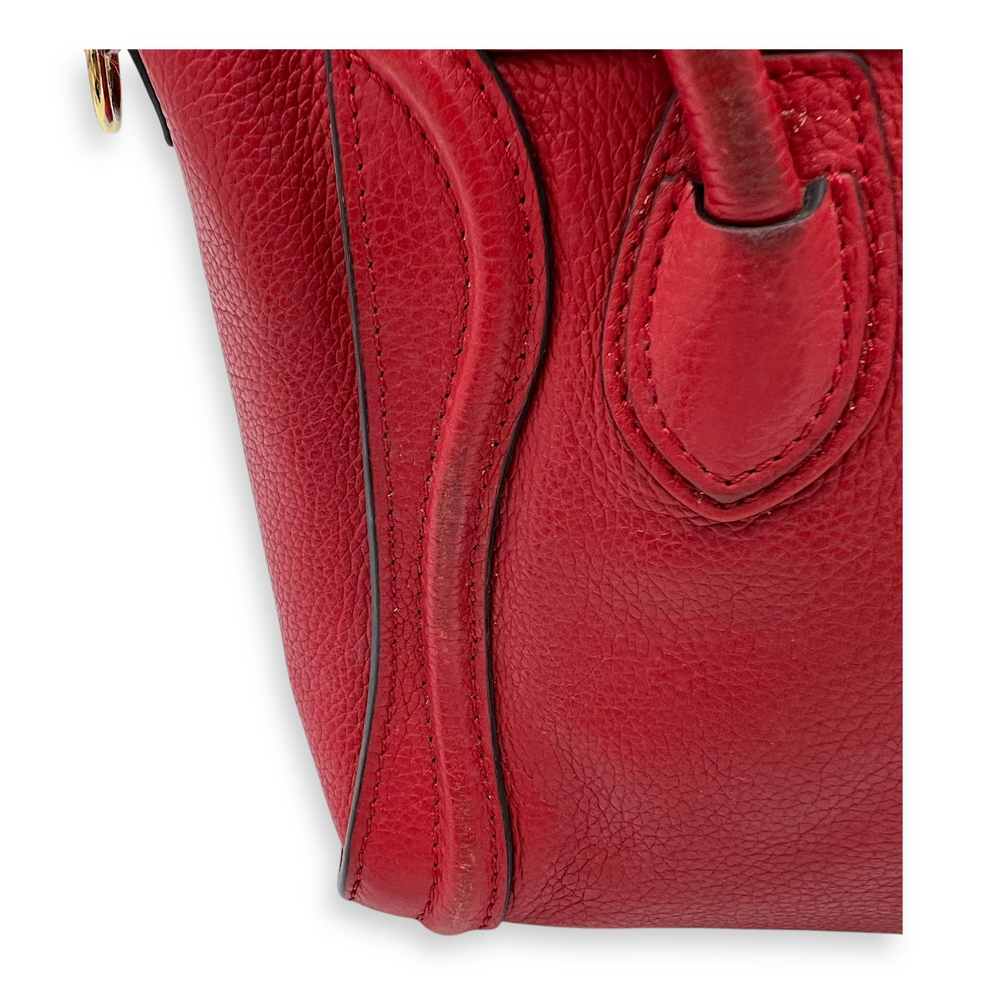 Celine Luggage Top Handle Bag Red in Calfskin, Gold hardware_11
