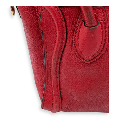 Celine Luggage Top Handle Bag Red in Calfskin, Gold hardware_11