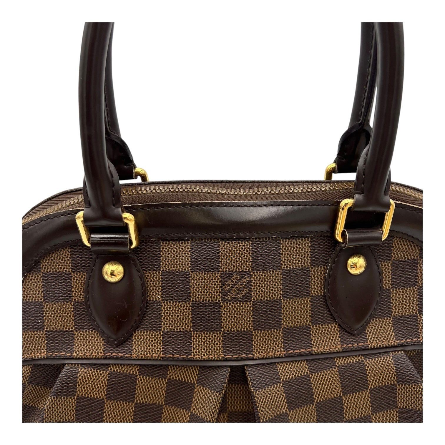 Louis Vuitton Trevi Top Handle Bag Damier Ebene in Coated Canvas, Gold hardware_7