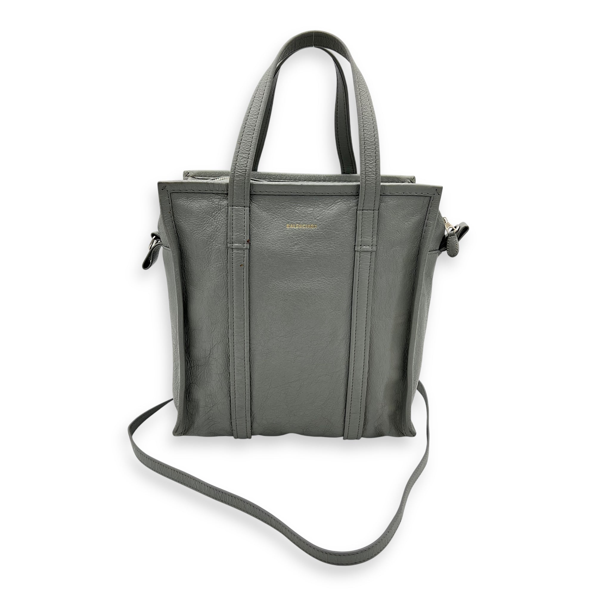 Balenciaga Bazaar Shopper Top Handle Bag Grey in Lambskin, Silver hardware_14